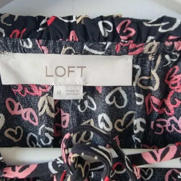Loft women's Heart print Tie Neck Swing‎ Dress size M long sleeve mini - Picture 7 of 8